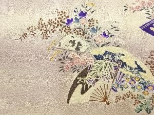 アンティーク　江戸縮緬　花扇模様長襦袢